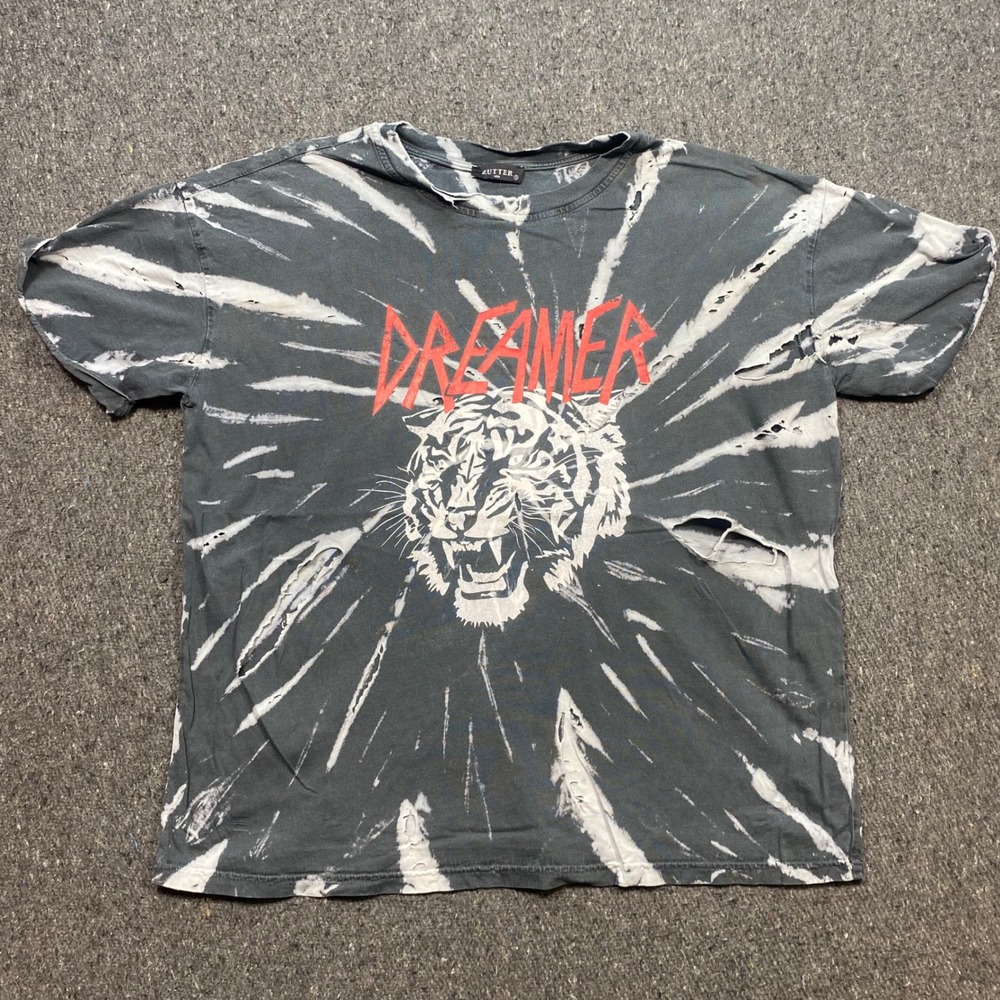 Zutter USA Dreamer Tiger TShirt Sz S Mens Grey Tie Dye Grunge Distressed Graphic